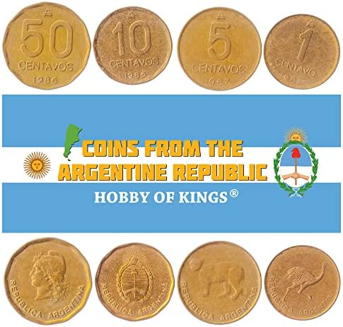 4 מטבעות מארגנטינה | אוסף סט מטבעות ארגנטינאי 1 2 5 10 פזו | הופץ 2017-2020 | ג'קארנדה | ג'קארנדה | קלניה | Arrayan
